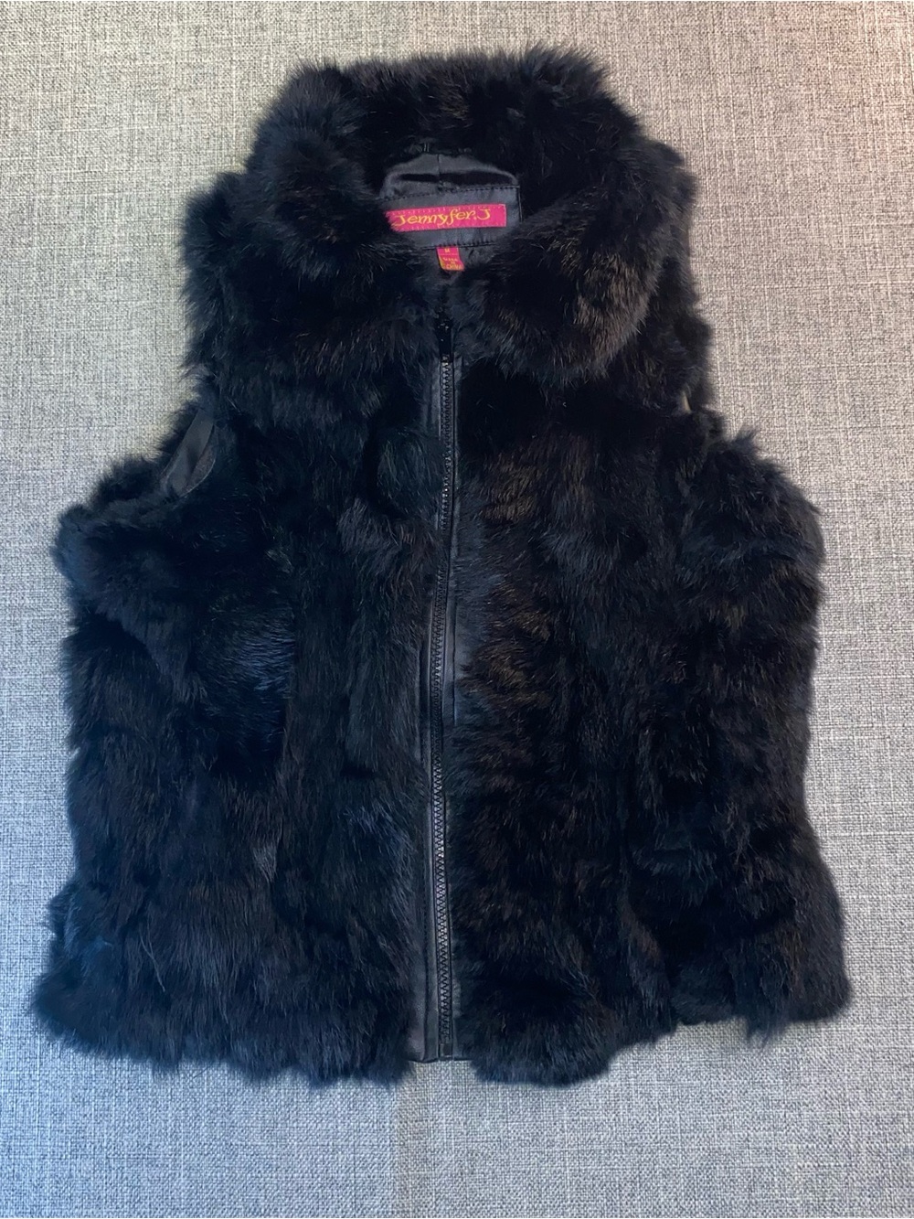Jennyfer J. 100% Genuine Black Rabbit Fur Vest Y2K Size Medium Full Zip Lined